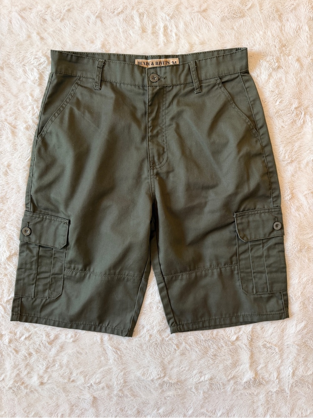 Denim & Rivets Olive Green Utility Cargo Shorts Size 34